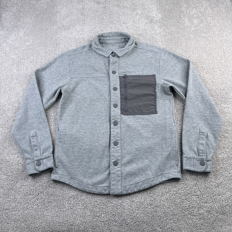 Ll Bean Sweatshirt Mens Small Grey Explorer Snap Front Stretch Knit Collared